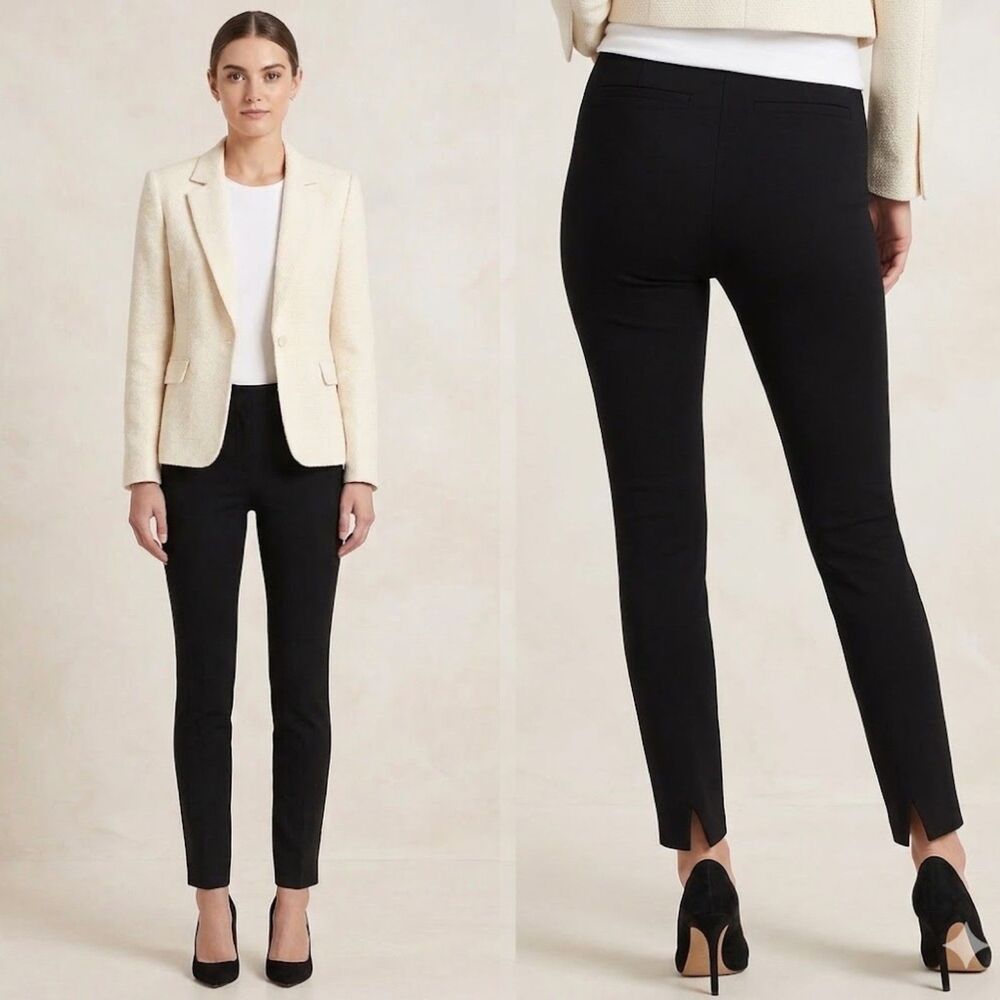 Soft Works Slim Straight Leg Ankle Pants 10 Black Career Trousers Back Slit
